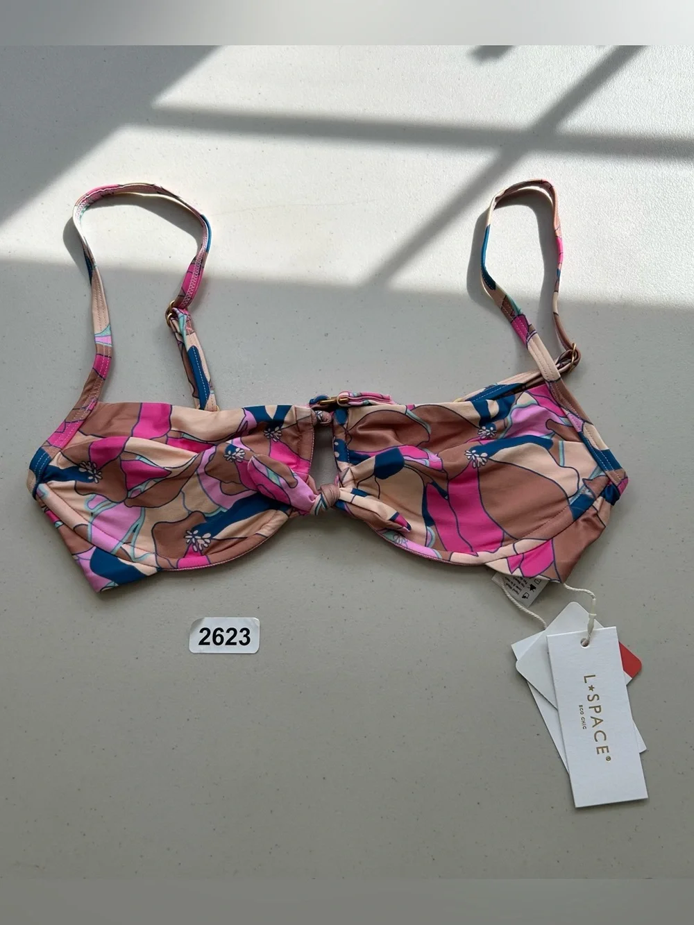 L*Space Eco Chic Rose Bikini Top Women's Size Small Sundazed Floral Swim